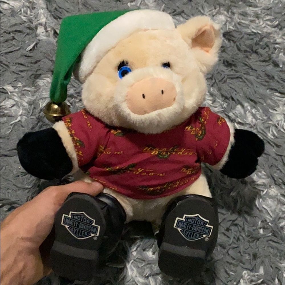 Vintage 1998 Christmas Harley Davidson Christmas pig pig plush